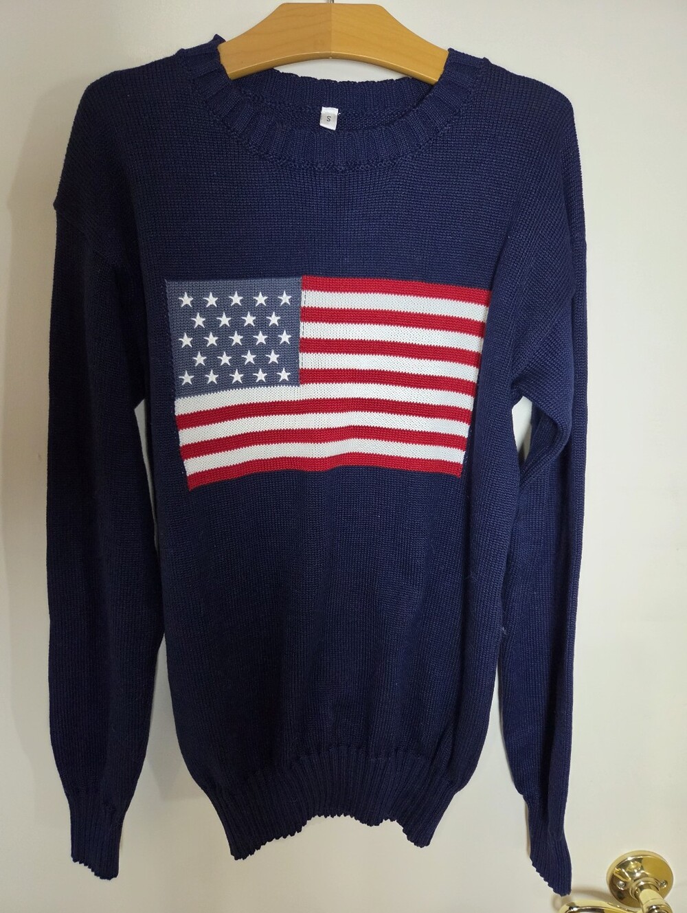 Classic Navy Crewneck Womens Sweater Flag Motif - Size S Americana Patriotic